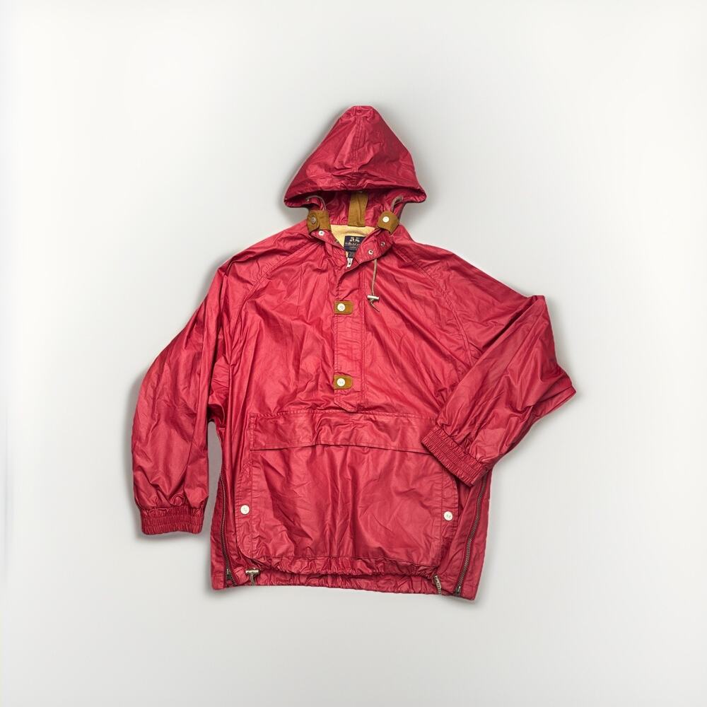 VTG Willis & Geiger Anorak Jacket Mens Large Red Midweight Cinch Kangaroo Pouch